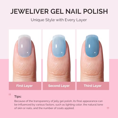 Image of MelodySusie Blue Gel Nail Polish, 0.5Fl.oz Jeweliver Jelly Gel Polish Translucent Plastel Haze Blue Neutral Color Soak Off UV LED Gel Polish Nail Art Design Manicure Salon DIY At Home JP53