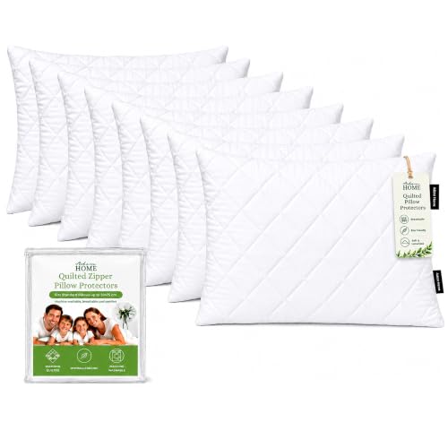 Adam Home Quilted Pillow Protectors 8 Pack (50 x 75 CM) - Soft Poly Cotton Zippered Pillow Cases Durable Breathable & Comfortable