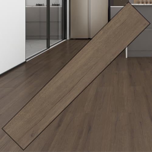Suelo de vinilo autoadhesivo (losetas de 90x15x0.15cm). Losetas de vinilo para suelo decorativas listas para instalar. Suelo de PVC impermeable, innífugo de alta adherencia (5 m2, Nogal)