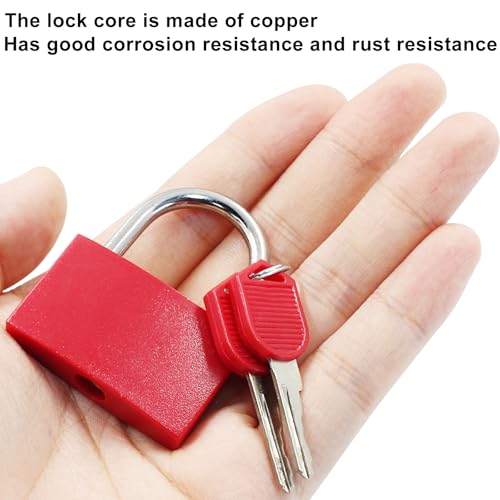 Image of BokWin 2 Pack Keyed Padlock Luggage Locks Red ABS Plastic Covered Copper Padlock for Jewelry Box Laptop Bag Backpack Gym Locker