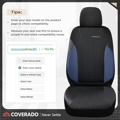 Image of Coverado Seat Covers, Car Seat Covers 5 Seats, Luxury Leather Seat Protectors, All-Weather Protection, Blue Auto Seat Covers Full Set Universal Fit for Most Vehicles SUV Truck Sedan