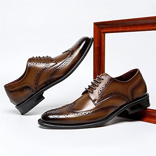 Single Season Dress Oxford Shoes for Men Lace Up Wing Tip Brogue Embossed Round Burnished Toe Leather Non Slip Block Heel Anti-Slip Slip Resistant Business Very Popular Among Young People Light Brown2