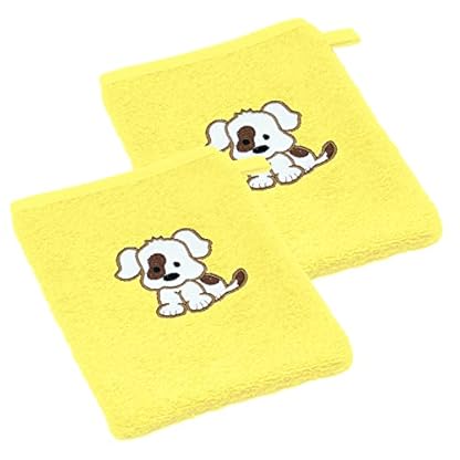 Lashuma 2 Stück Kindertücher zum waschen mit Stick: Hund, Baby Handtücher Gelb, weiches Babytuch 15x21 cm – Bild 7