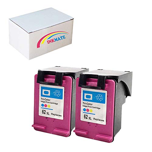 INKMATE Re-Manufactured Ink Cartridge Replacement for HP 62XL for HP Officejet 5740 5742 5745 8040 8045 Envy 5640 5660 5665 7640 7645 8000 8005(2Tri-Color, 2Pack)