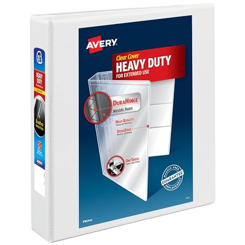 avery heavy-duty view 3 ring binder 1534 one touch slant rings holds 8534 x 1134 paper 1 white binder 05404