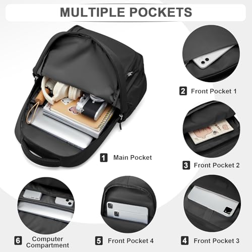 Cute Black School Backpack for Teens Girls Boys Waterproof School Bag Basic Backpack for College Students Multi Pocket Backpack Lightweight Casual Daypack Backpacks for Women Men3