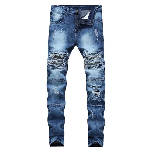 Maiyifu-GJ Men's Slim Fit Ripped Jeans Straight Leg Distressed Destroyed Denim Pants Fashion Stretch Hip Hop Biker Jeans