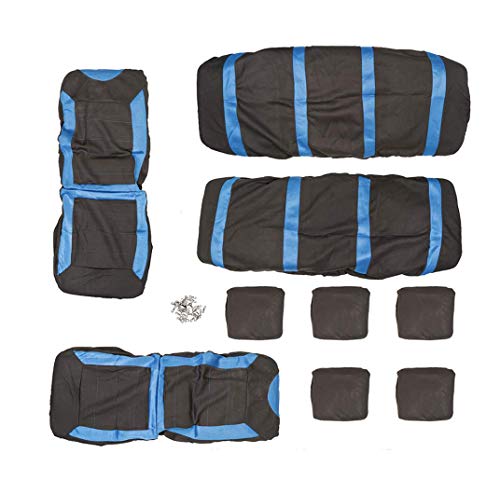 Cloth Car Seat Cover Cloth Material Blue and Black 9pc Set Front Rear - Image 3