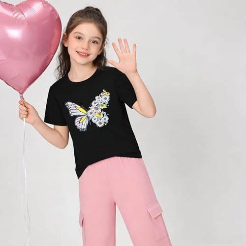 Image of Ayzozuy Kid Girl Clothes Outfits Figure Letter Graphic Tee Top + Flap Pocket Pants 2PC Clothing Set