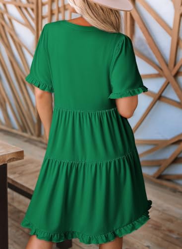 Image of Dokotoo Womens Summer Dresses 2026 V Neck A Line Short Sleeve Casual Ruffle Babydoll Mini Dress