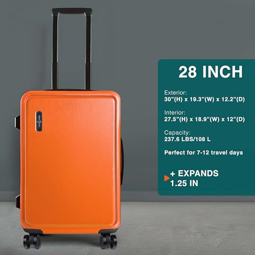 Image of Luggage Sets 3 Piece, 20 Inch Carry on Luggage and 28 Inch Suitcases with Wheels Spinner, Durable Hard Shell Suitcase Set, Expandable Travel Suitcase, Orange