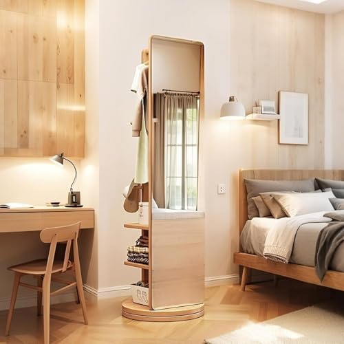 SPECCHIO A FIGURA INTERA MODERNO E PRATICO: progettato con una combinazione 3-in-1 di specchio, appendiabiti e rack di stoccaggio, è uno specchio a figura intera o un appendiabiti separato dal pavimento al soffitto, nonché un rack di stoccaggio; non solo fornisce una vista a figura intera, ma fornisce anche spazio di archiviazione sufficiente, progettato per massimizzare l'efficienza dello spazio