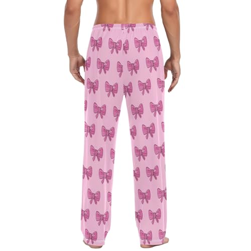 Men's Cute Pink Bows Pajama Pants with Pockets - Straight Fit Cotton Sleep Bottoms for Lounge & Nightwear#5743