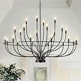 FookChak 24 Light Black Chandelier 51'' Large Candle Chandeliers for High Ceiling Foyer Modern Farmhouse Chandelier Light Fixture for Large Living Room Dining Room Stairs Entry Restaurant Hotel