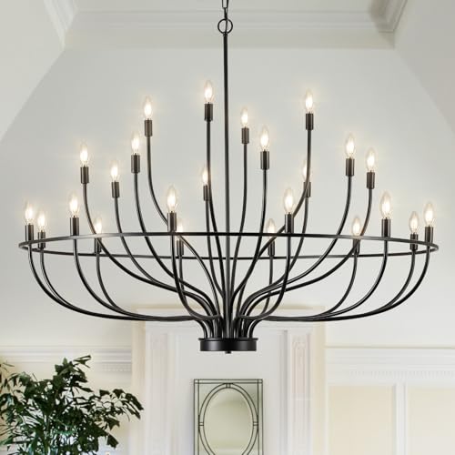 24 Light Black Candle Chandelier for High Ceilings