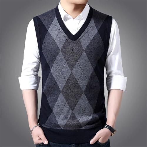 Men’S Thick Knitted V-Neck Sweater Vest Casual Style Sleeveless Diamond Pattern Pullover Waistcoat3