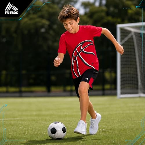 Image of RBX Boys Athletic Shorts Set - 2 Piece Active Performance Graphic Tees and Mesh Gym Shorts for Boys With Elastic Waistband