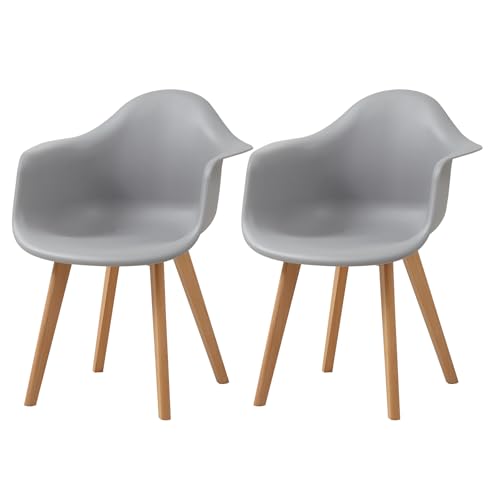 GrandCA HOME Pack de 2 Sillas de Comedor Sillas de Cocina Nórdicas con Patas de Madera de Haya, Sillones Modernos para Salón, Oficina, Dormitorio, Comedor, Gris