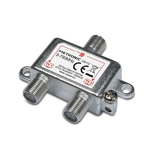 Metronic - Divisor de Antena de TV TDT, 2 Salidas, Conector F, Splitter, acoplador para 2 televisores- 336112