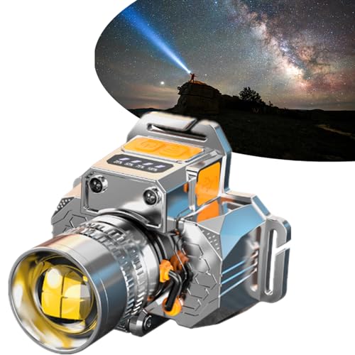 Head-Mounted Induction Zoomable Super Bright Flashlight, Super Bright Rechargeable High Power Headlamp, Led Headlamp Fishing Light, Powerful High-Performance, Portable Head Flashlight for Camping. (A)