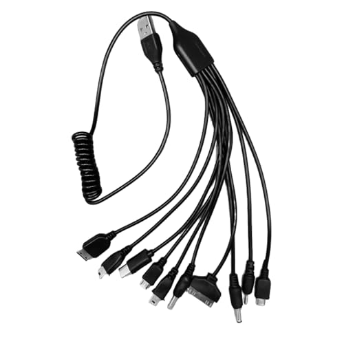 FLYXF Essential 10 in 1 USB Power Cable Multi Purpose Charging Wire Line Spring Data Cord 25cm Short Length for Easy Carry