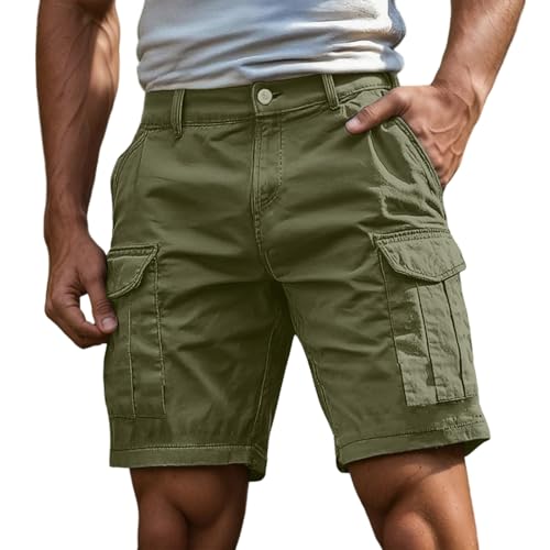 Pantalones Cortos de Trabajo Hombre Verano Casual Color Sólido Cargo Pantalon Corto Tallas Grandes Holgados Shorts con Bolsillos Transpirables Cómodos Running Pantalón Vintage Entrenar Shorts