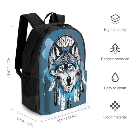 Backpack for Men, Native Wolf Dream Catcher Portable Multi-Functional Daypack for Business Trip, Cute Spacious Reusable Shoulder Bag with Adjustable Strap2
