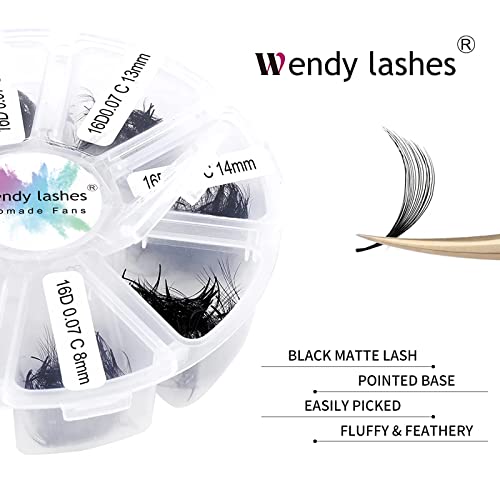 Pre Made Fan Eyelash Extensions 16D 0.07mm D Curl 500 Fans 9-16mm Mixed Tray Premium Premade Fans Volume Russian Lash Extensions Handmade Promade Loose Fans Lash(500-16D-0.07-D-916) - Image 4