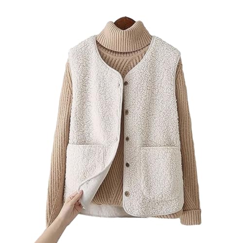 Taechalingo Teddy Weste Damen Beige,Teddy Fleece Weste Damen,Fleecejacke Armellos,Kurz V-Ausschnitt Teddyfleece Jacke,Ubergangsjacke Herbst,Weste Winter Warm