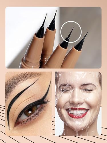 Image of Gege Bear Liquid Eyeliner Pen | Ultra-Fine Tip for Sharp Wing & Cat Eye | Waterproof, Long-Lasting | Smudge-Proof Formula | Slim Brush Tip | 4 Natural Glam Bold Black & Brown Tones Shades | Perfect Eye Makeup for Girls Women (01#Black, 1ml)