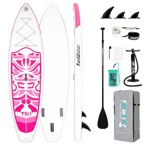 FunWater Paddle Surf Hinchable Tabla de Paddle Surf Stand Up Paddle Board Tiki Sup para Adultos y Jóvenes Premium Antideslizante (Pink, 320 * 83 * 15 CM)