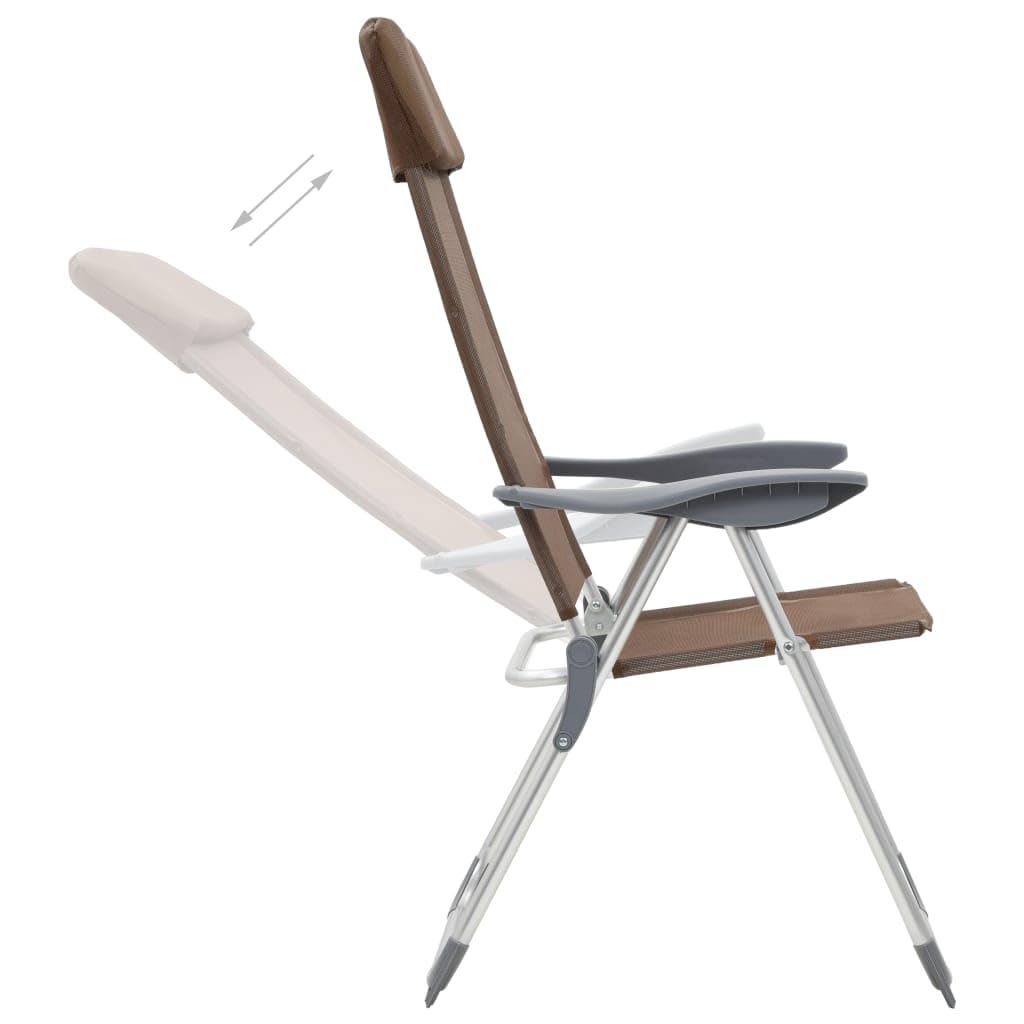 2er Set Campingstühle Klappbar mit Kopfstütze, Verstellbare Gartenstühle aus Aluminium und Textilene, Leichte Angelstühle für Outdoor, Reisen und Strand, Braun