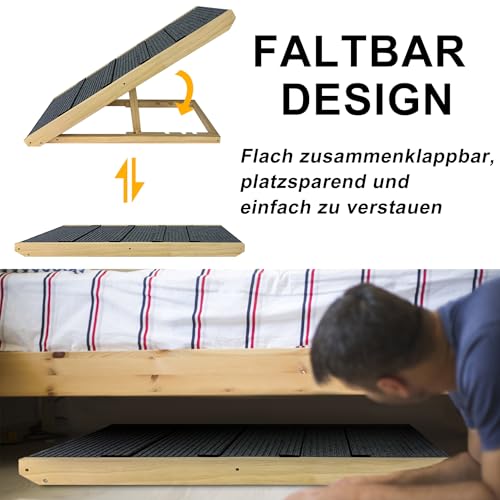 YRHome Klappbar Hunderampe Holz 100x40x60cm Hundetreppe für große Katzen und Hunde Anti-rutsch Hundeeinstiegshilfe für Bett Sofa oder Auto Haustiertreppe Bis 100kg Tragbare Tierrampe höhenverstellbar