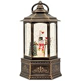 Christmas Snow Globes, 9.37' Snowman Glitter Water Lantern with 8 Songs, 6H Timer Battery & USB Powered Music Box for Christmas Decorations Indoor