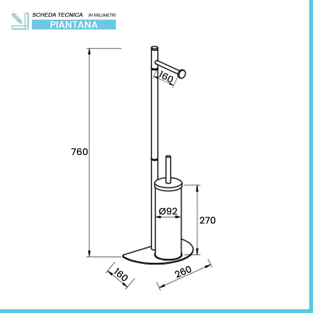 Piantana Bagno salvaspazio in acciaio, disponibili in 2 colorazioni, base ergonomica salvaspazio (Bianco, Portascopino)