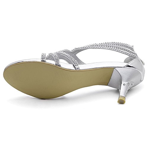 SheSole Womens Strappy Heels Open Toe Dress Sandals Silver US 10 - Thumbnail 3