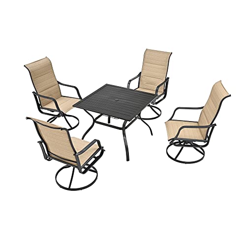 Image of LOKATSE HOME Patio Dining Set 5 Pieces Outside Textilene Swivel Chairs and Square Table, Beige
