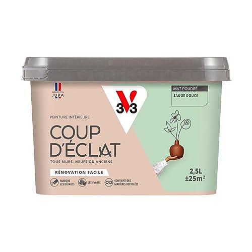 V33 Peinture murale intérieure Coup d'Éclat® Sauge douce Mat Poudré 2,5L
