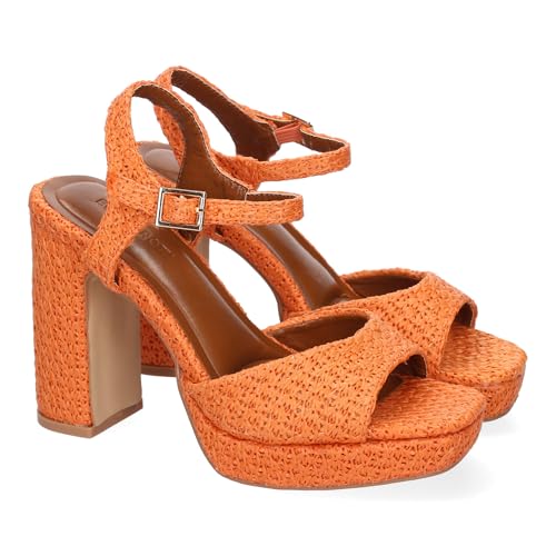 shoes&blues.es 91962 Sandalia de Tacon para Mujer, Comodas y Elegantes, Diseno Moderno con Pala Abierta y Cierre de Hebilla, Ideales para Primavera-Verano. Naranja Talla 38