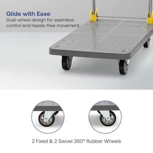 Image of BonKaso 200Kg Heavy-Duty Foldable Platform Trolley | Plastic Material Handling Cart with 360 Rotating Wheels & Non-Slip Base | for Home, Office, Warehouse, Industrial Use (72x48x79cm, Grey)