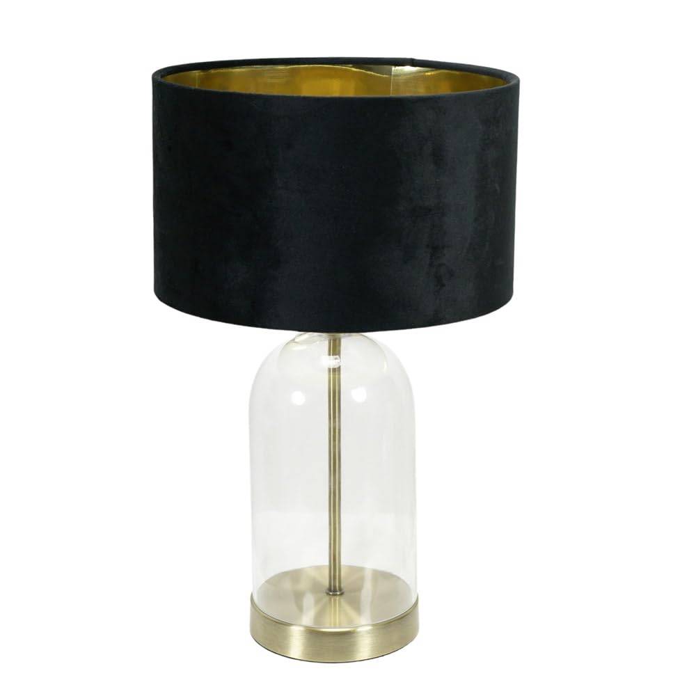 B&Q -  Jessy Glass With Gold Trim Table Lamp With Black Velvet With Gold Inner Lamp Shade
