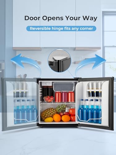 FOHERE Mini Kühlschrank 46L, Kleiner Kühlschrank mit 7-Stufige Kühlung, Energieeffizienter, Superleise, Wechselbarer Türanschlag & Verstellbare Füße, für Hotel, Büro, Kleine Wohnungen,Schwarz