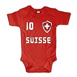 net-shirts Organic Baby Body mit Suisse Schweiz Switzerland 02 Aufdruck Fußball Fan WM EM Strampler - Spielernummer wählbar, Größe 12-18 Monate-Spielernummer 10