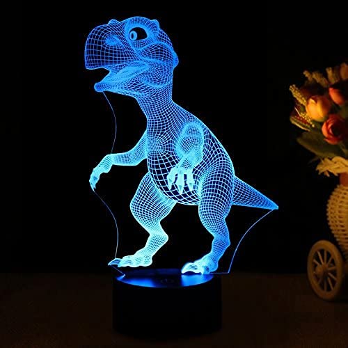 3D Illusion LED Dinosaur Night Light 7 Colors Changing LED Lamp, Baby Dinosaur Bedroom Decorative Light Birthday/Holiday Gift for Boys Girls