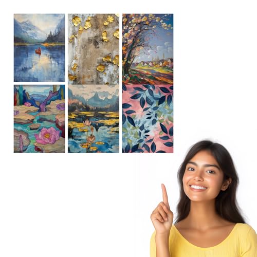 Image of SiddArtify Modern Landscape & Floral Art Print Set - 300GSM Board - 12x18 Inch - Pack of 6 Wall Room Decoration art Poster Prints