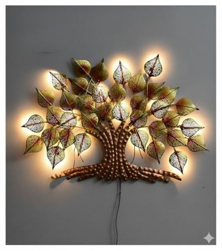 Image of Bharat Art Big Tree Metal Wall Art with LED Light | Handcrafted Iron Tree Wall Hanging for Living Room, Bedroom, Hall, Office | Pan Tree WD049 | Size: 36x2x24 Inch - WD049
