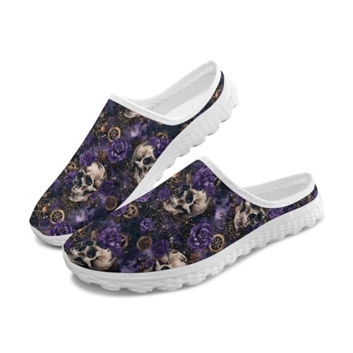 FOR U DESIGNS Halloween Womens Slip on Mules Breathable Mesh Flats Lightweight Non Slip Walking Shoes for Gym Sports Casual