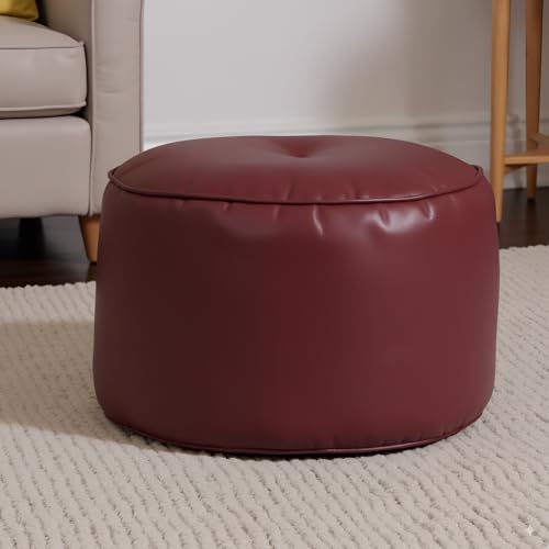 Image of Premium Faux Leather Footstool /Footrest /Pouffe | EPS Beans Filled | Ready to Use | Soft Cushioned Ottoman | Durable Leatherette Finish | Living Room, Bedroom & Office Color- (Maroon)