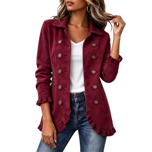 Suede Jacket Women Business Casual Ruffle Hem Open Front Blazer Jacket - image 5