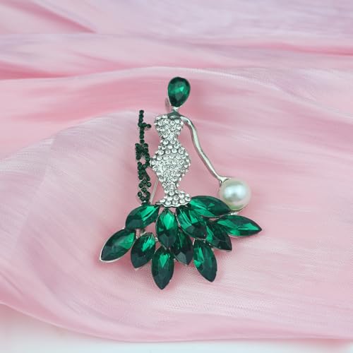 Image of Greek Sorority Brooch Pin for Women Sorority Gift Paraphernalia Jewelry Green Rhinestone Pearl Brooch Pin Sisterhood Graduation Gift for Soror Sister